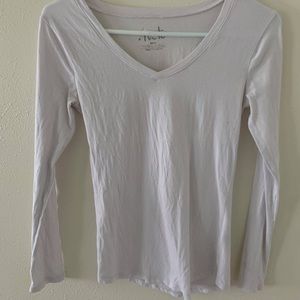 plain v neck white skin tight long sleeve